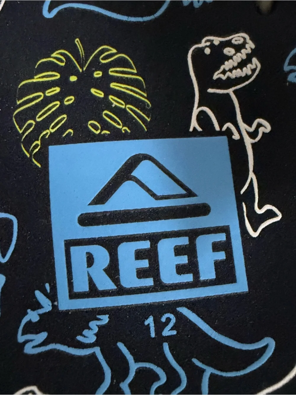 Reef Kids Gray Strappy Sandals with Navy Dino Print and Lime Accents